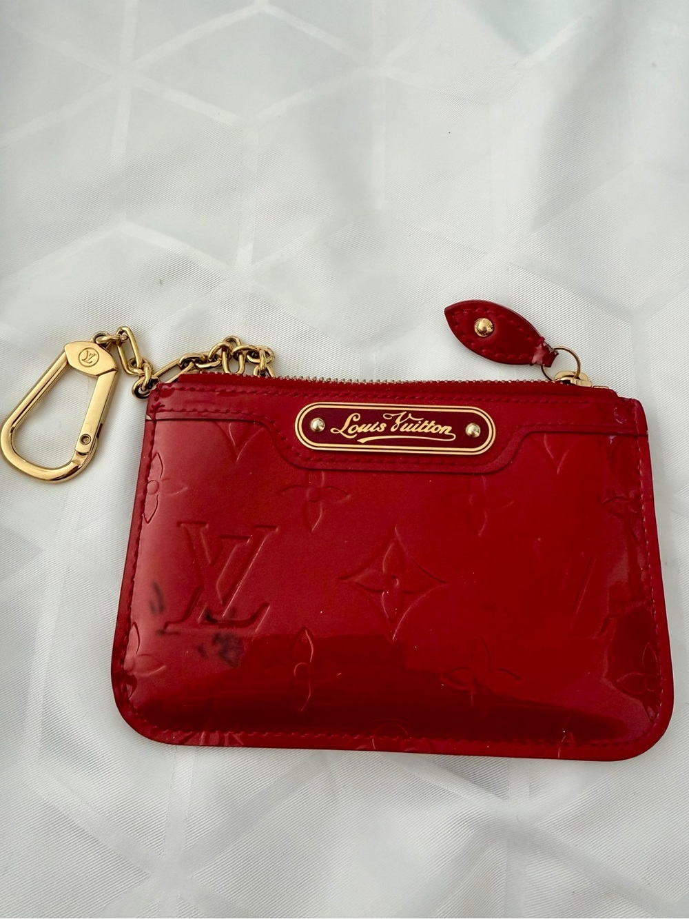 Louis Vuitton Red Vernis Monogram Key Pouch with Gold Hardware